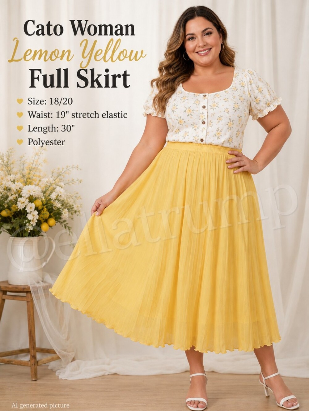 Cato Woman Lemon Yellow Full Skirt Size 18/20